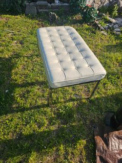 White Tufted Bench Chrome Legs