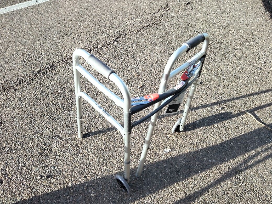 Brand New "Drive" Foldable Delux Two Button Walker W/ 5" Wheels