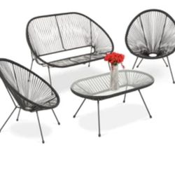 4-Piece All-Weather Conversation Set w/ Table, Loveseat black 