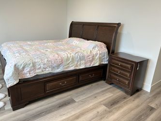 Cal King Bed And Mattress + Side Table