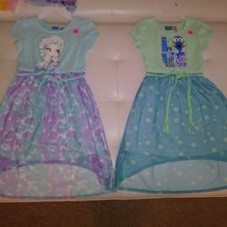 2 Girls Spring Summer Dresses Size 7/8 Frozen Dory! 
