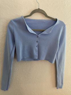 Blue Cropped Long Sleeve With Adjustable Buttons Size M