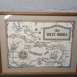 The West Indies Caribbean Sea Poster Map Framed