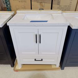 30 in. W x 22 in. D Single Sink Bath Vanity in White with White Top $499 