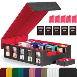 Trading Card Storage Box with Commander Display, 5-Row Deck Case with Removable