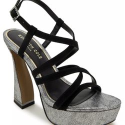 Kenneth Cole New York ALLEN Strappy Platform Sandals Size 8 Black/Pewter