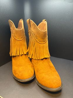 Cat & Jack Toddler Girls Faux Suede Fringe Western Cowboy Boots Tan Size 11