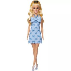 Barbie Fashionistas Doll #237 in Blue Bow Halter Dress, Blonde Ponytail with Bow Accessory