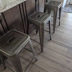 Set of 3 Tolix Style Industrial Metal Bar Stools