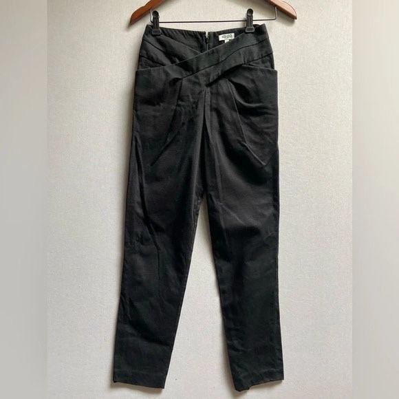 Kenzo Medium Rise Criss Cross Pleated Front Black Cotton Pants Sz 34