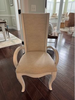 Set of 8 Upholstered Dining Chairs – 2 Armchairs + 6 Side Chairs – Distressed White