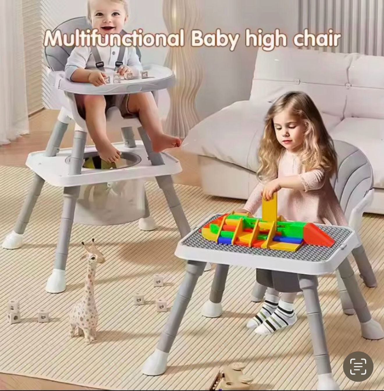 6 in 1 Baby High Chair with Playstand Children's Highchairs with Removable Tray Adjustable Folding Baby Chair with Reclining Function (V087)