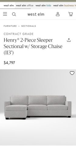 DELIVERY! West Elm Henry 113" Sleeper Sectional Couch - Storage