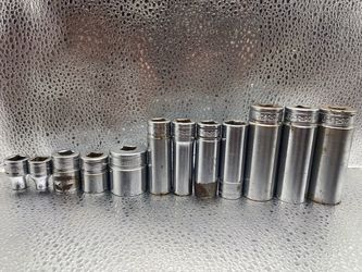 Random Bundle Lot Of 12 3/8” Drive Snap On Deep Sockets 6 & 12 Point Metric SAE Or $6 each