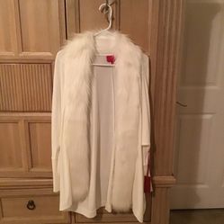 New Jennifer Lopez Jacket White With Trimmed Faux Fur Down Front Size Small