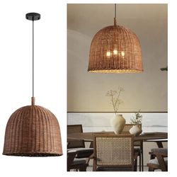Teru Ji Kaikang 3-Light Dark Curry Rattan Pendant Light,16.54" Rustic Rattan Han