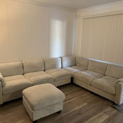 Beige 7-Seat Sectional Sofa Couch