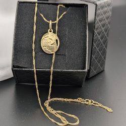 C13✨🪽14K Yellow Gold Angel De Mi Guardia Pendant Necklace 🪽💛