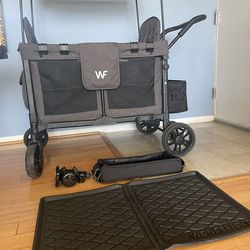 Wonderfold W4 Original Stroller Wagon with Snack Tray, Weather Mat, and Cup & Phone Holder