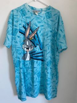 Vintage Looney Tunes Blues T Shirt Mens OSFA Blue 1996 Bugs Bunny All Over Print