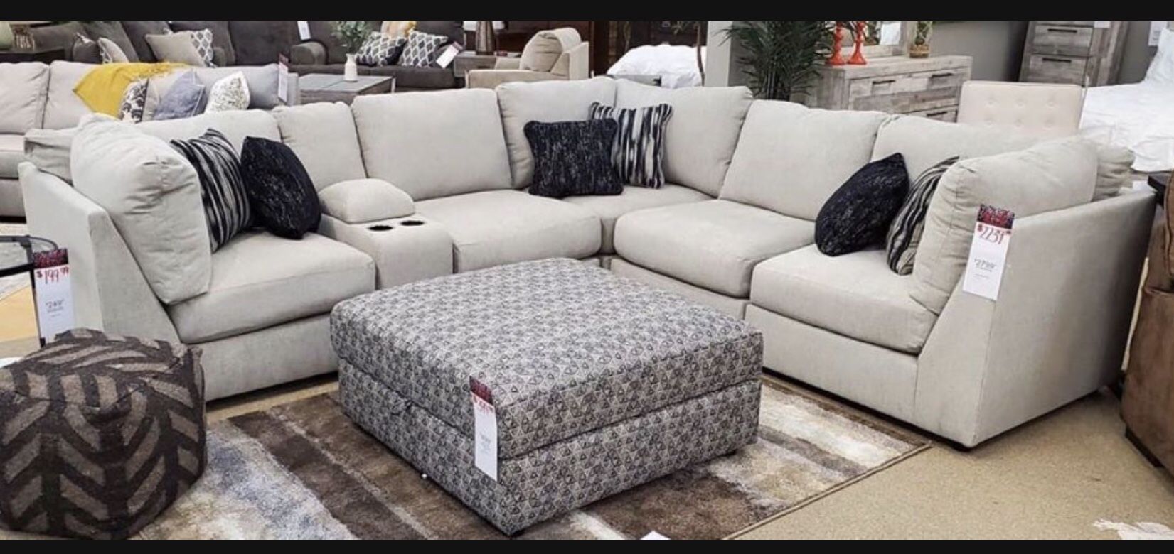 Kellway Bisque Modern Fabric 7 Piece Sectional Sofa| Brand New| Living Room Set | $39 Down Payment
