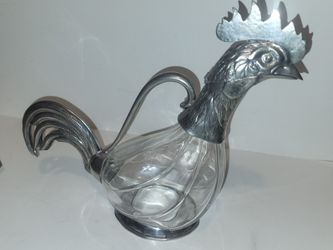 Valpeltro Arte Italy Pewter and Blown Glass ROOSTER Pitcher Etain 95% Decorative 60s