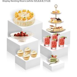 6Pcs Buffet Risers,Food Risers for Buffet Table Display Stand Shelf for Party Catering Dessert Jewelry Collectibles Acrylic Cube Boxes Display Nesting