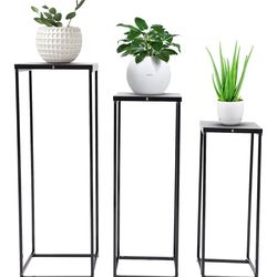 Set of 3 Black Metal Plant Stands - 31, 27.5, 23.6 inch