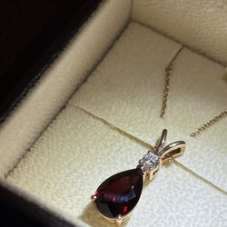 14K Rose Gold Garnet Teardrop Pendant w/ VS Diamond – Angara – 3.50ct Garnet + 0.18ct Diamond – Authentic