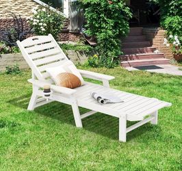 Only one chair Lounge Chair Outdoor with Cup Holder, 5-Position Backrest & Wheels