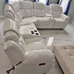 white leather power sectional recliners