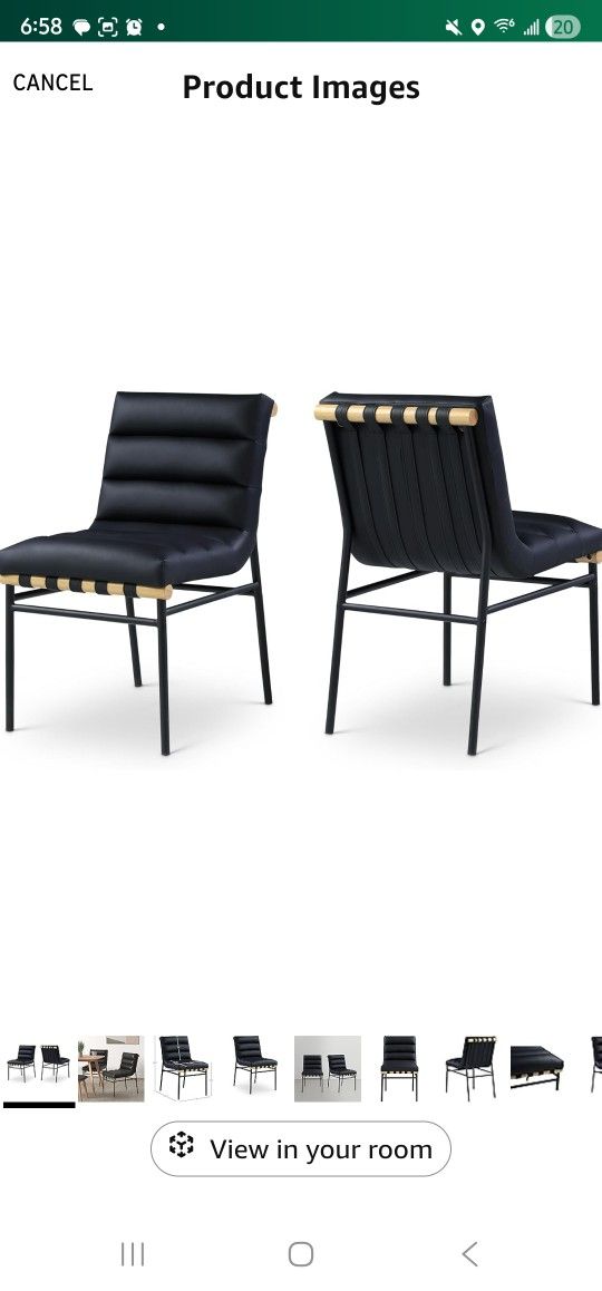 Meridian Furniture 590Black-C Burke Collection Modern | Contemporary Dining Chair, Rich Boucle Fabric, Vegan Leather Straps, Matte Metal Frame, Metal