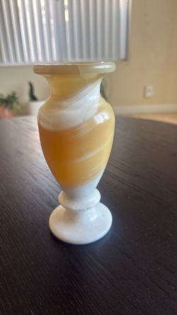 Vintage Ivory and Honey Onyx Stone Vase