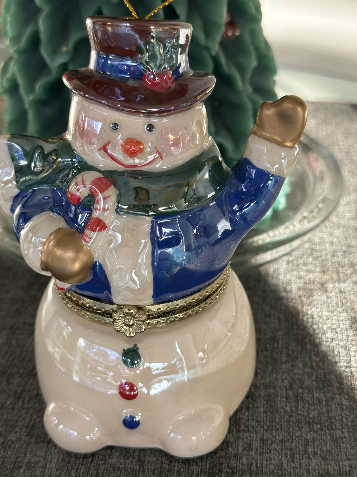 Snowman Animated Porcelain Music Box-Skating scene.