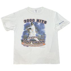 Vintage 1999 Tony Gwynn 3000 Hits San Diego Padres Tee Large White MLB Shirt