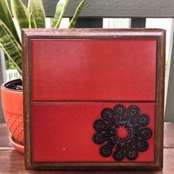 Vintage MCM 1970’s Italian Ceramic Tile Trivet Or Wall Hanging Wood Frame