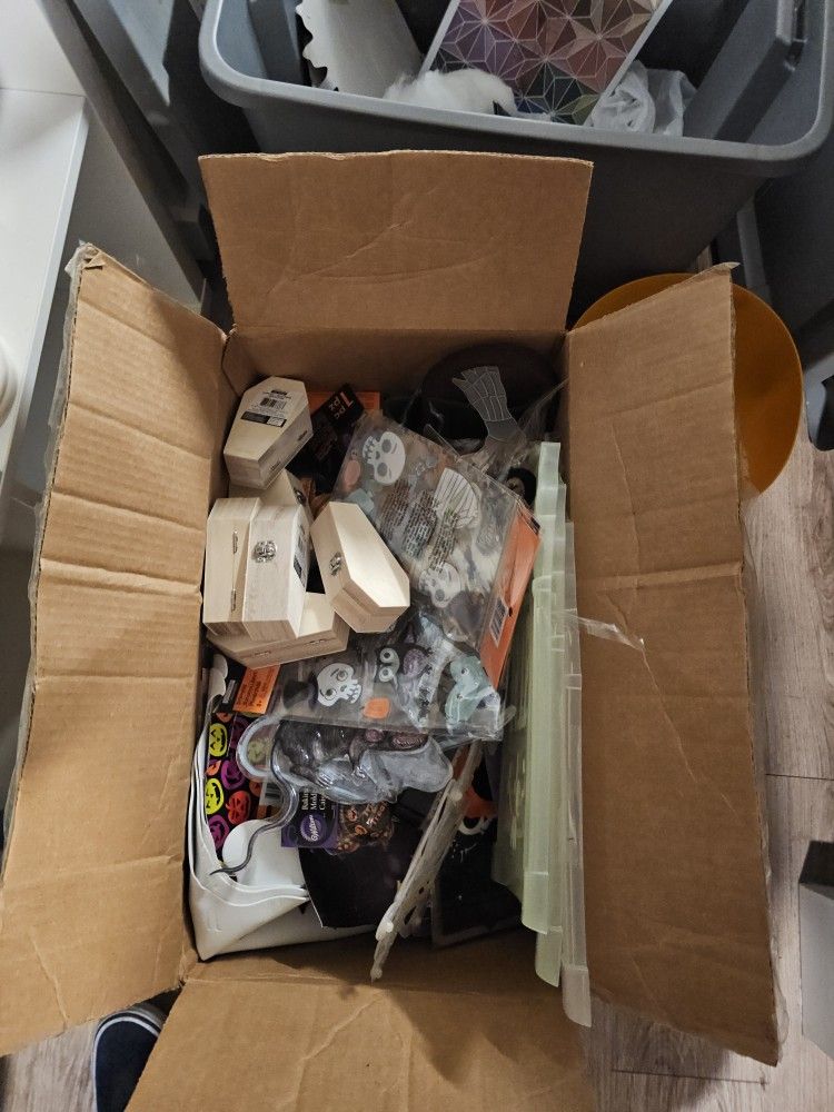 Box Of Halloween Decorations.