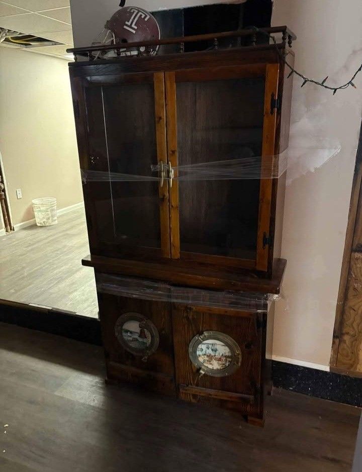 Nautical Cabinet with Brass Cleats Porthole with Porcelain 43 in length 75 in height