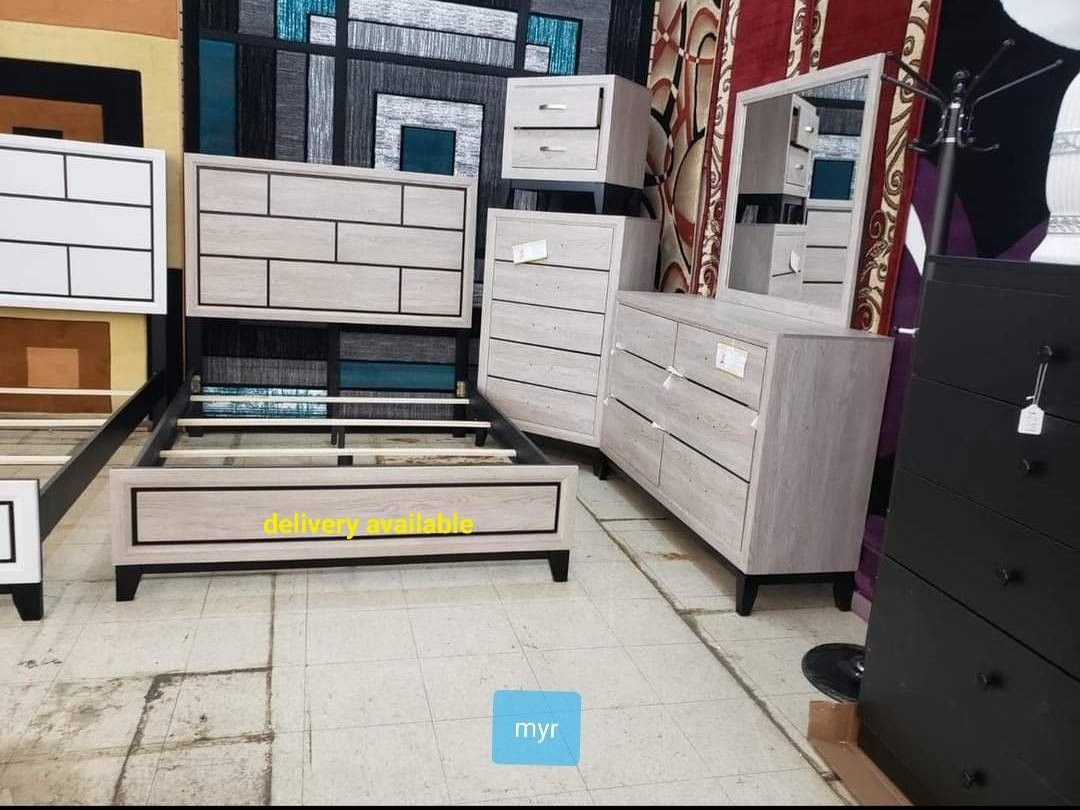 4pc☆Akerson Driftwood Panel Bedroommset/Dressermirrornightstandbed /QueenFullTwinKing/Discount Code 👈/Delivery Available 🚚/Home Decor/Househol