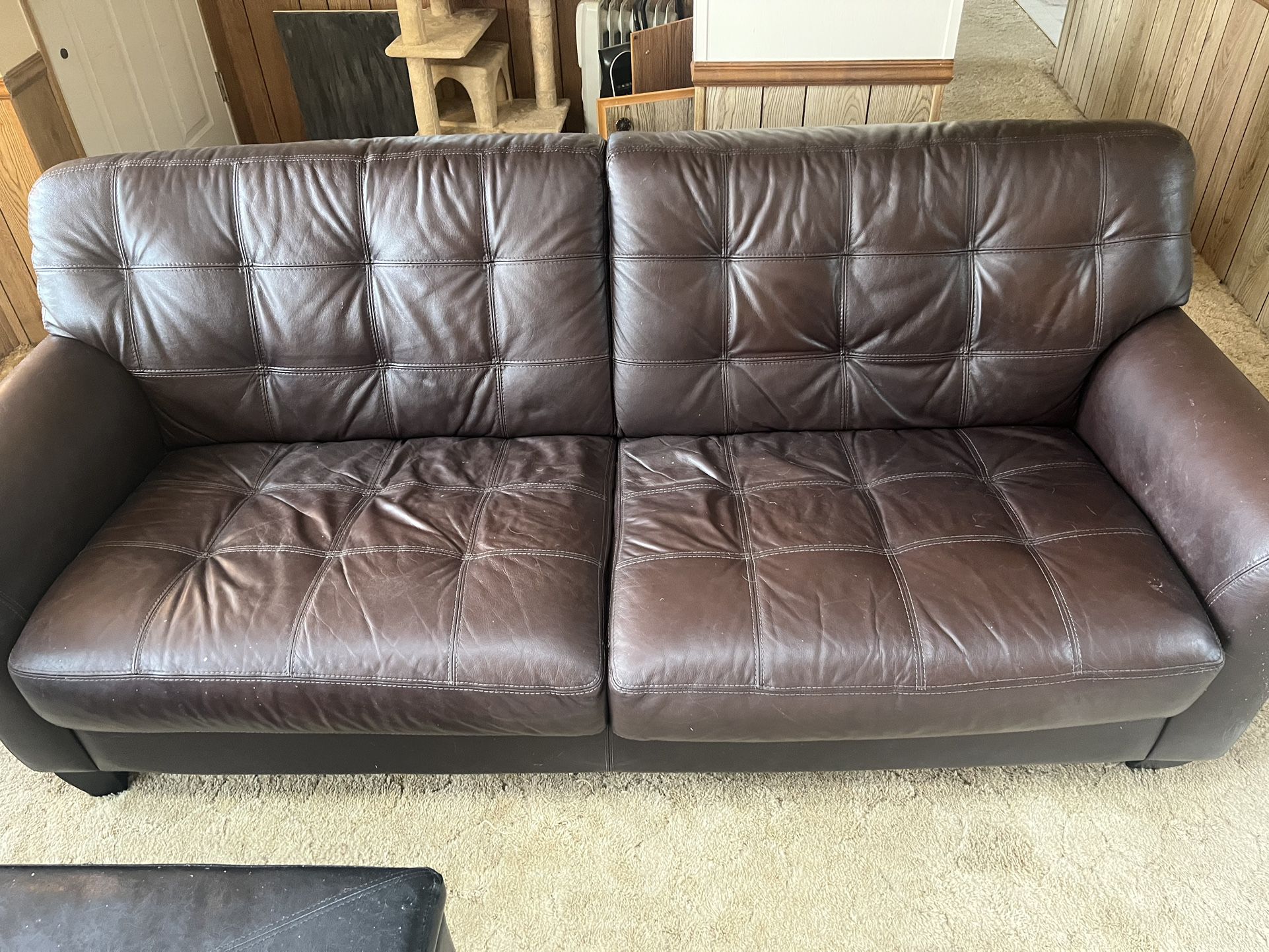 Large Brown Leather Couch 