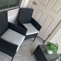 3 Pieces Patio Bistro Set Outdoor Black Wicker Furniture Chairs 