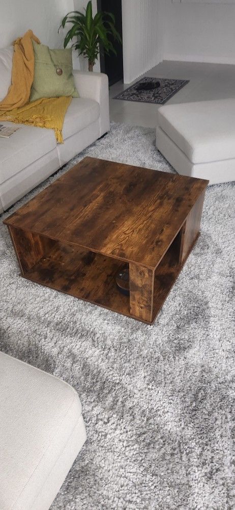 Giantex Rustic Brown Coffee Table With Drawer & Shelf – Engineered Wood & Pine Legs, Mid-Century Modern Style - View #7