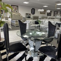 5PC Crystal Glass Dining Table Set