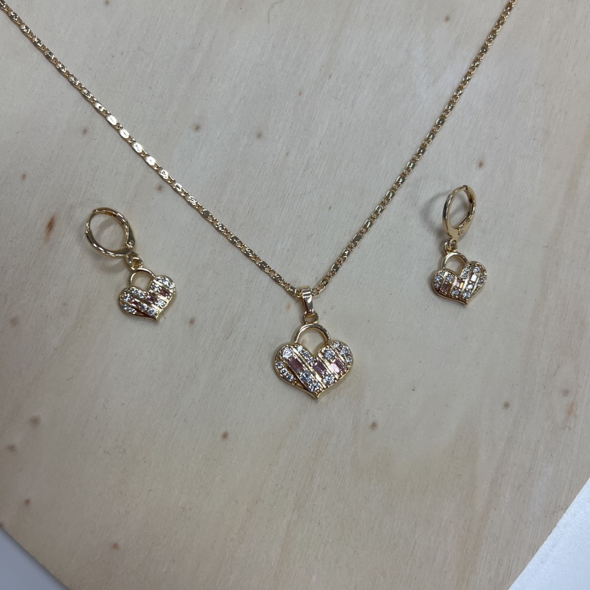 Heart, Gold Plated, Necklace, And Earrings, And Pendant