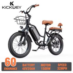 Kickwey LD20, Dual 2 Seater Electric Bike, 20'' Fat Tire 1500W Peak eBike, Max 50Miles 32MPH City Commuter Bicycle