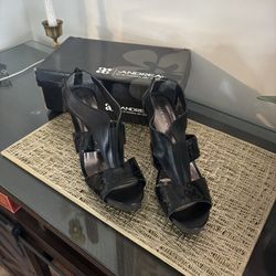 Black Large Strapped High Heel, Size 7