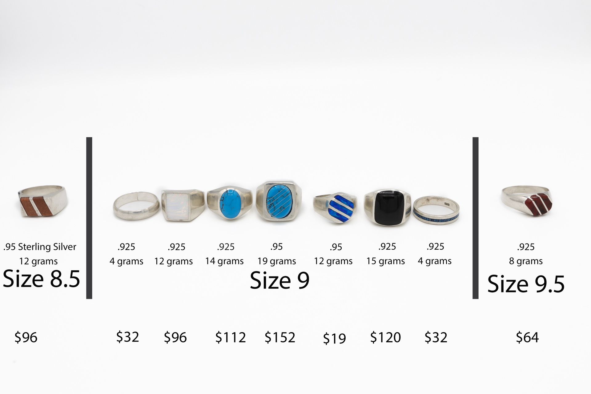 Collection Of Authentic Taxco Mexican Sterling Silver Rings - Size 8.5-9.5 4-19 Grams - Unique Designs!