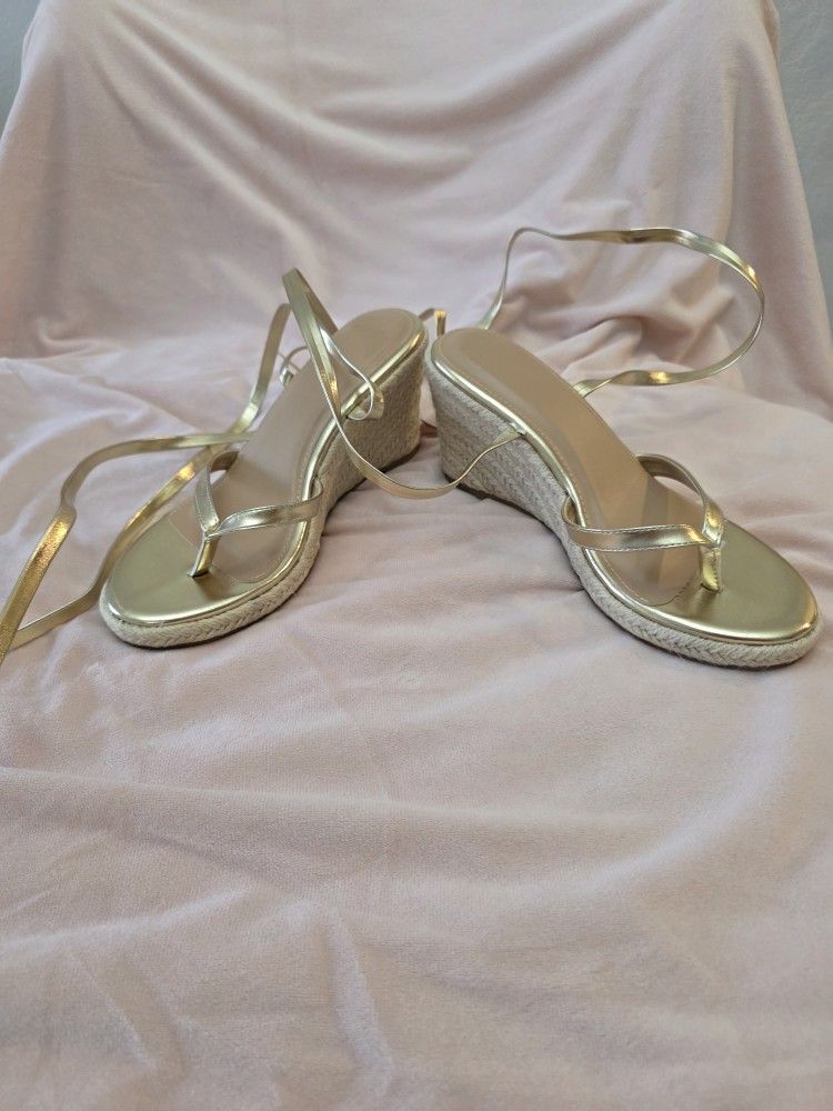 Gold Wedge Lace Up Heels