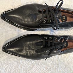 Black Flat Lace Up Shoes With Rhinestones 