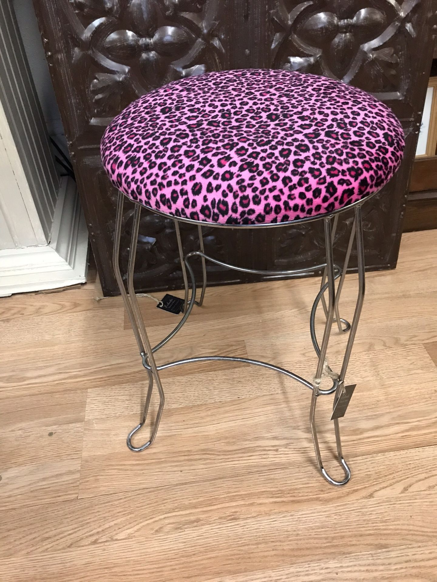 Vanity stool Pink Leopard upholstery seat